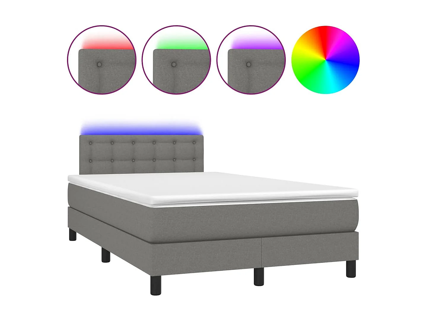 Sommier à lattes de lit matelas LED gris foncé 120x190 cm tissu