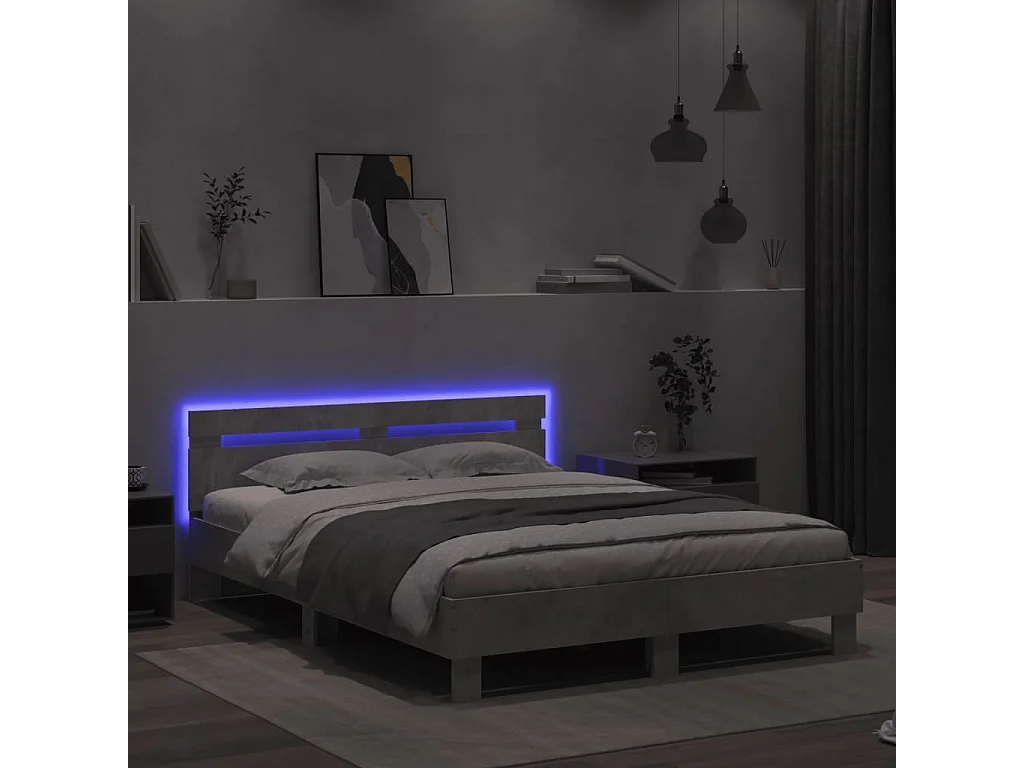 Giroletto con Testiera e LED Grigio Cemento 140x200 cm