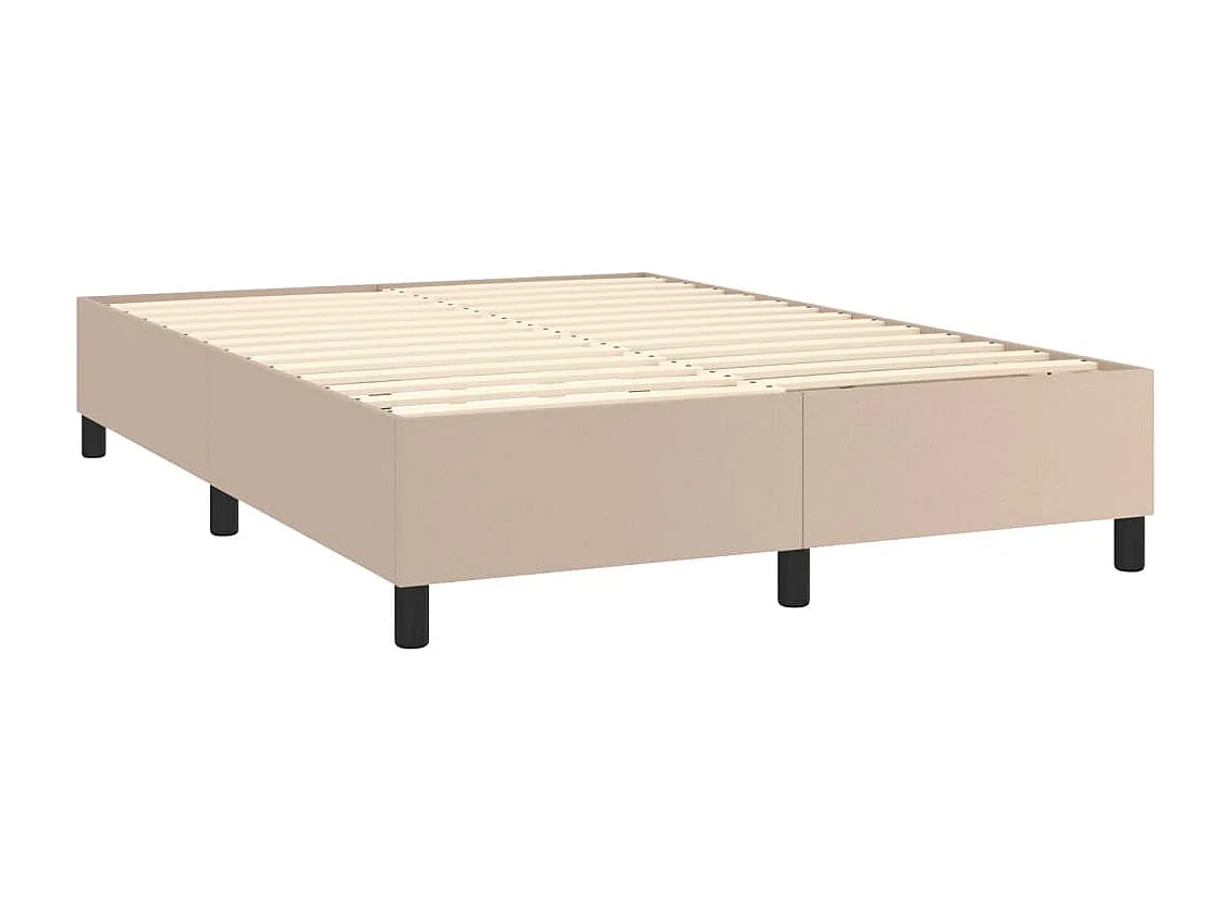 Cama box spring c/colchão/LED 140x190cm couro artif. cappuccino