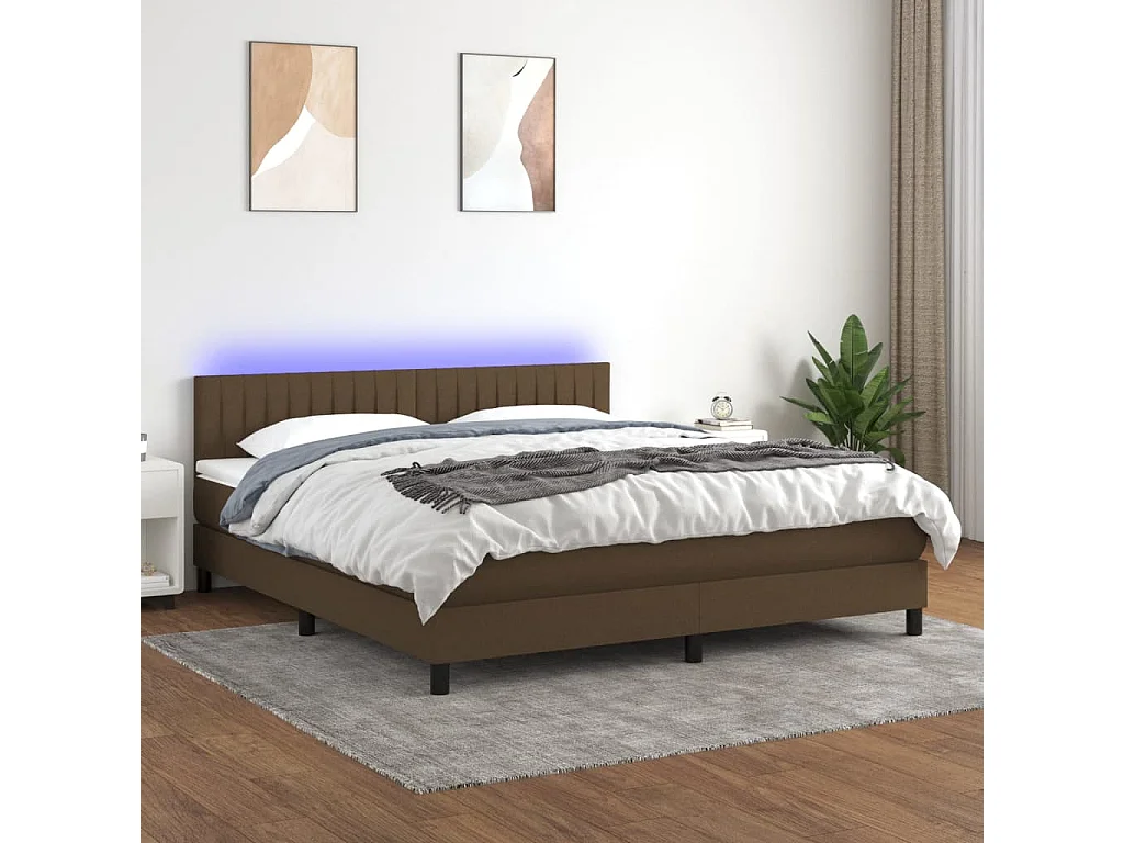Sommier à lattes de lit matelas et LED Marron foncé 180x200cm