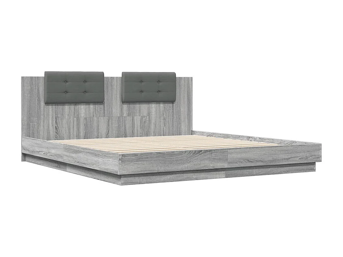 Bedframe met hoofdbord en LED grijs sonoma eiken 200x200 cm