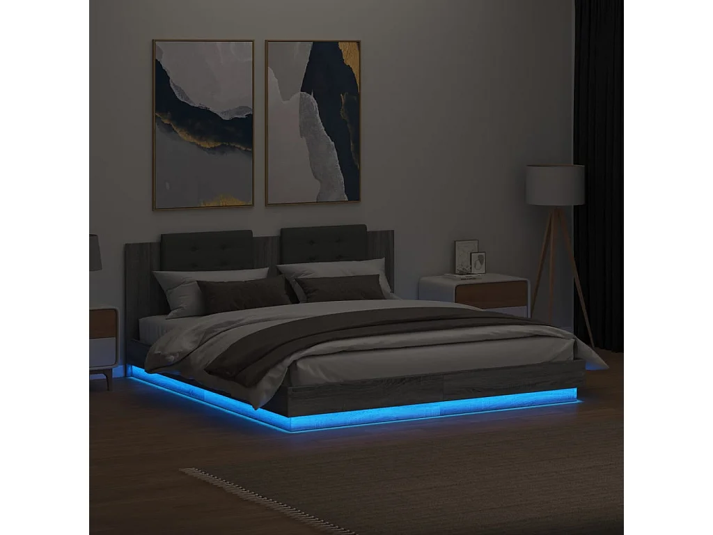 Cadre de lit avec LED sans matelas sonoma gris 200x200 cm