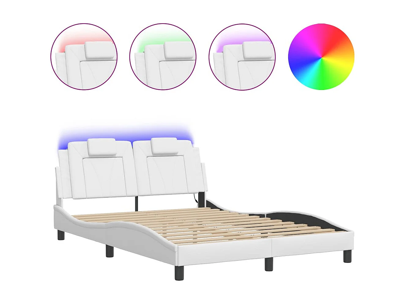 Bettgestell mit LED Weiß 140x190 cm Kunstleder