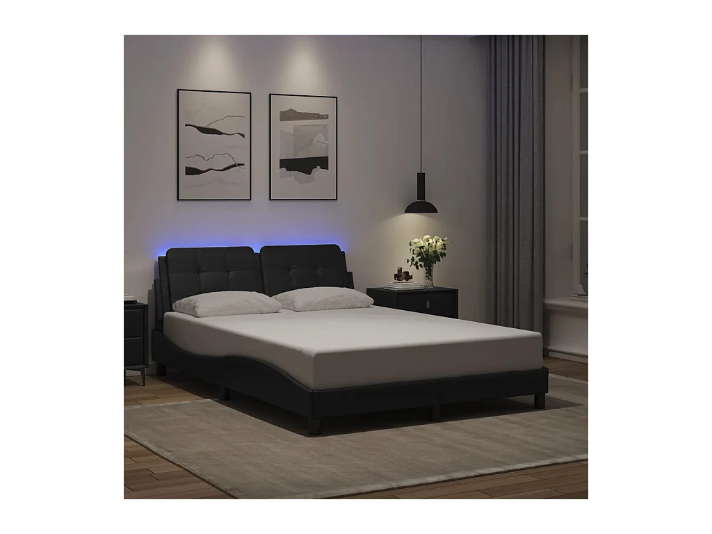 Cadre de lit avec LED sans matelas noir 120x200 cm