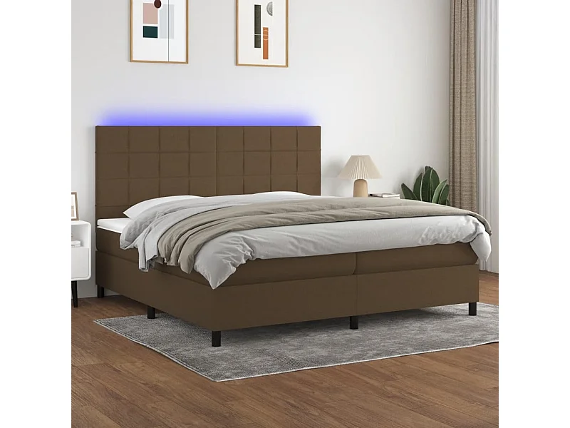 Boxspringbett mit Matratze & LED Dunkelbraun 200x200 cm Stoff