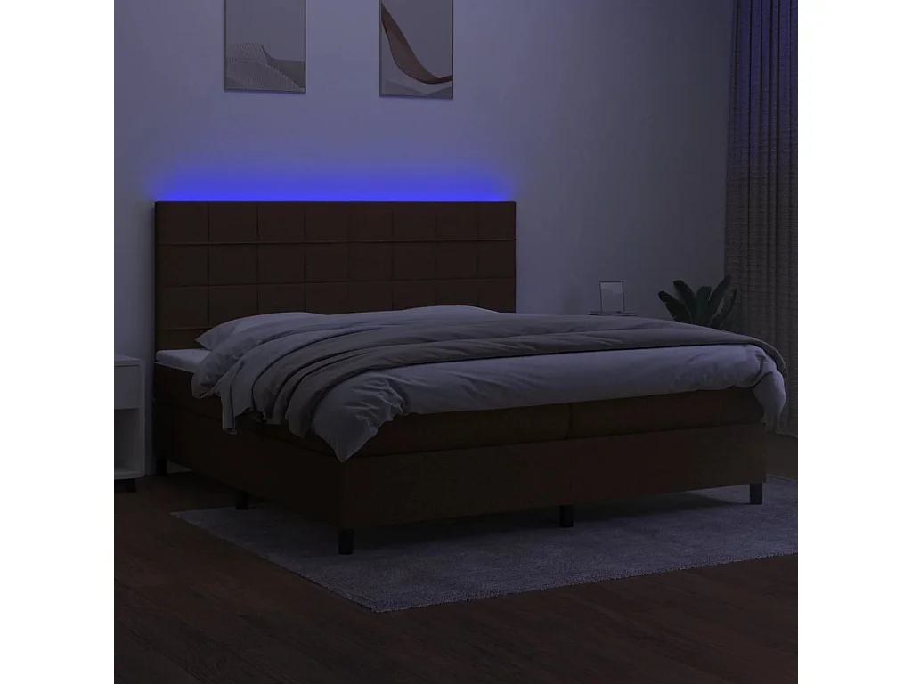 Sommier à lattes de lit matelas et LED Marron foncé 200x200 cm