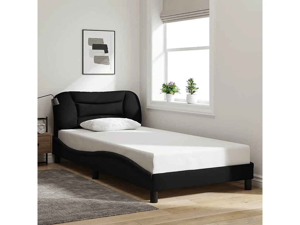 Cadre de lit avec LED sans matelas noir 100x200 cm tissu