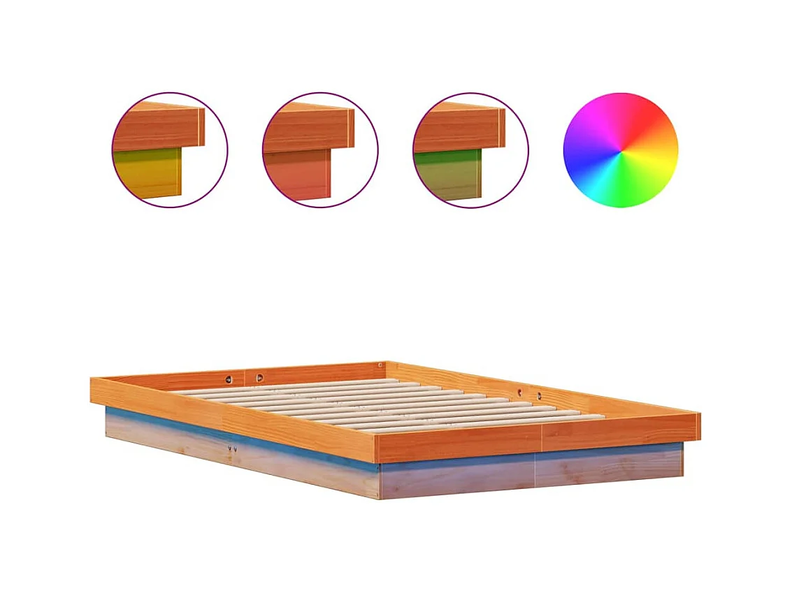 Bedframe met LED massief grenenhout wasbruin 140x200 cm