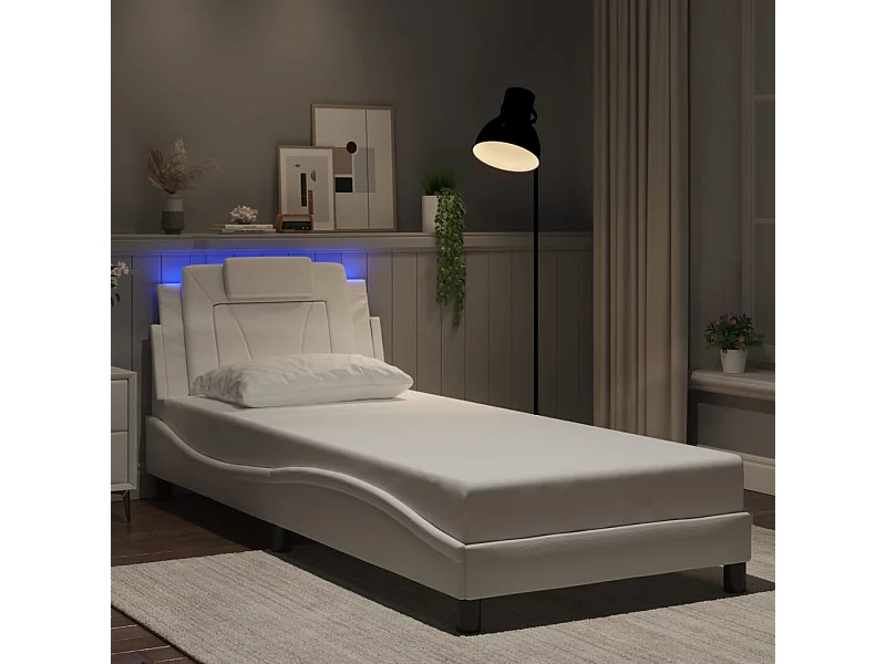 Cadre de lit avec LED sans matelas blanc 90x190 cm