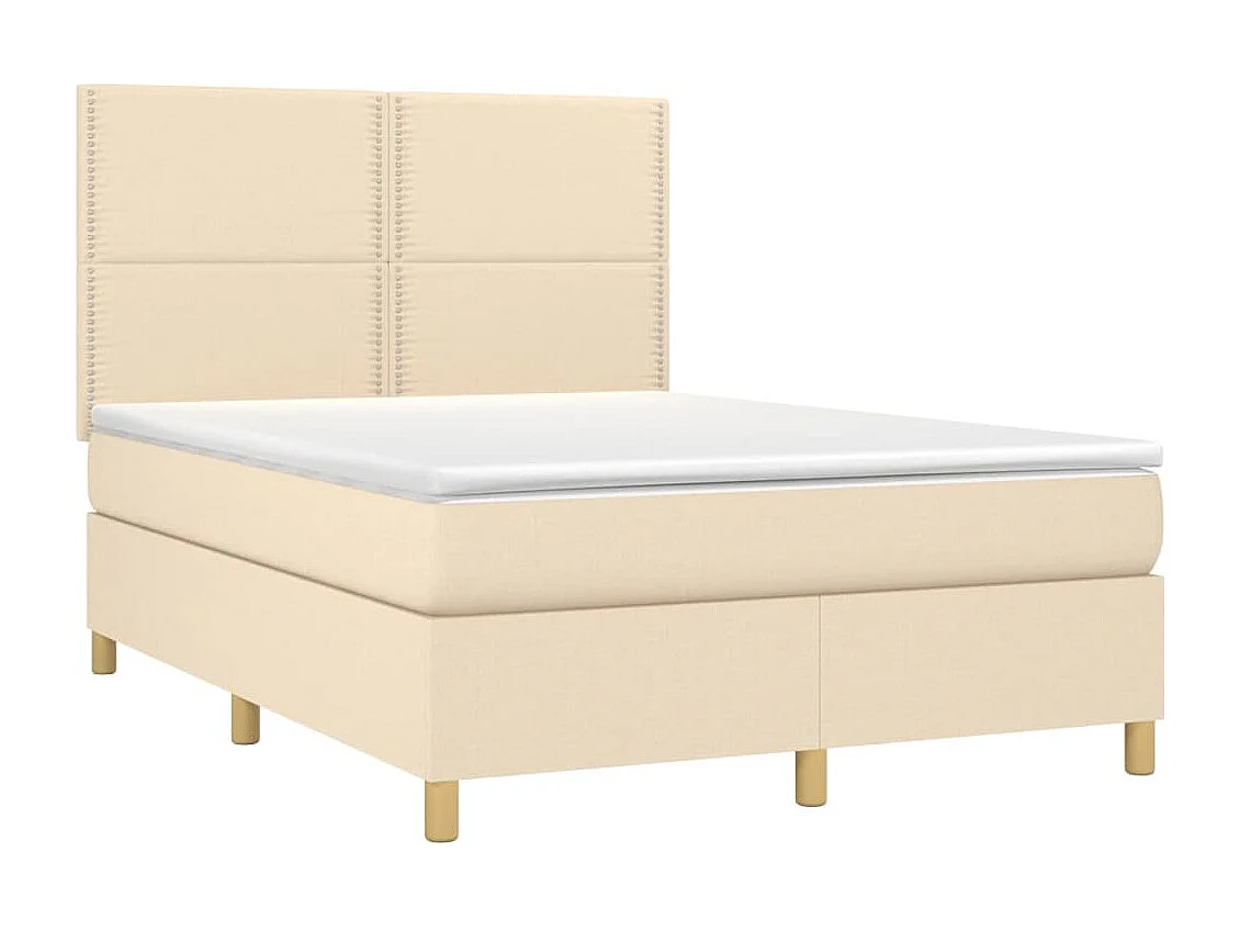 Sommier à lattes de lit et matelas et LED Crème 140x200cm Tissu