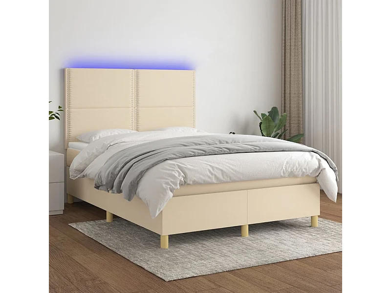 Sommier à lattes de lit et matelas et LED Crème 140x200cm Tissu