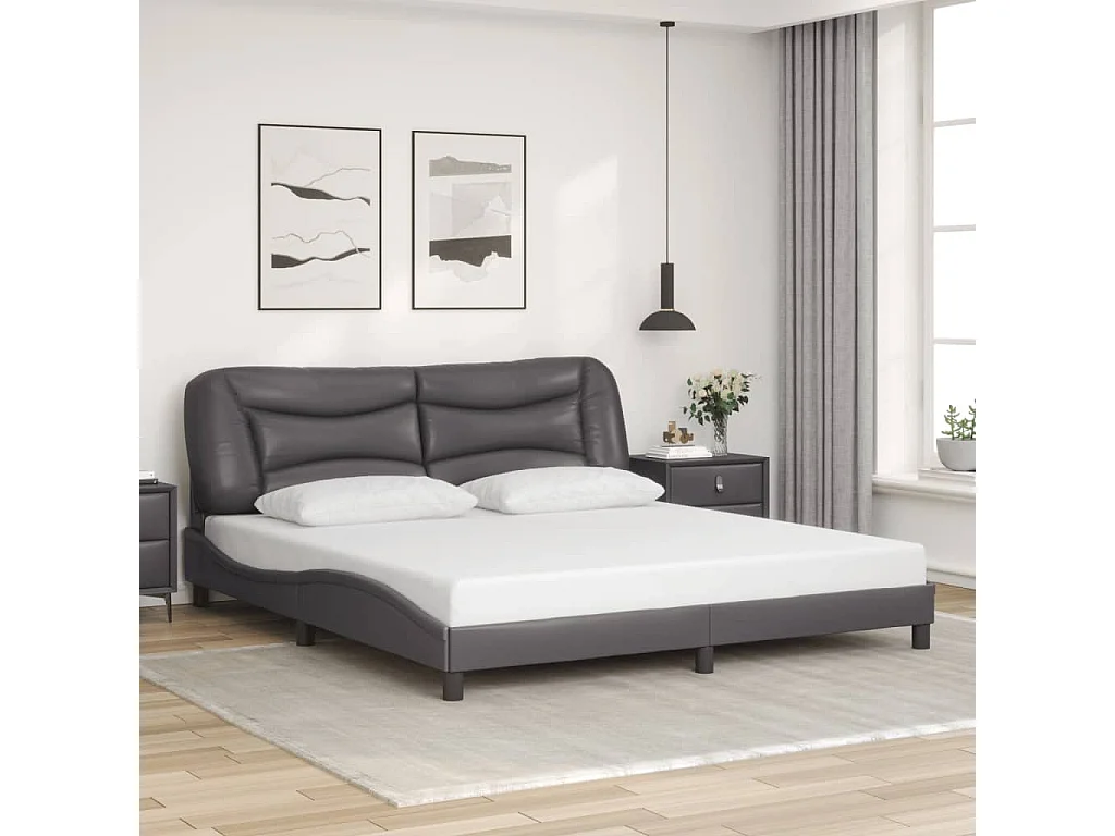 Bettgestell mit LED Grau 180x200 cm Kunstleder