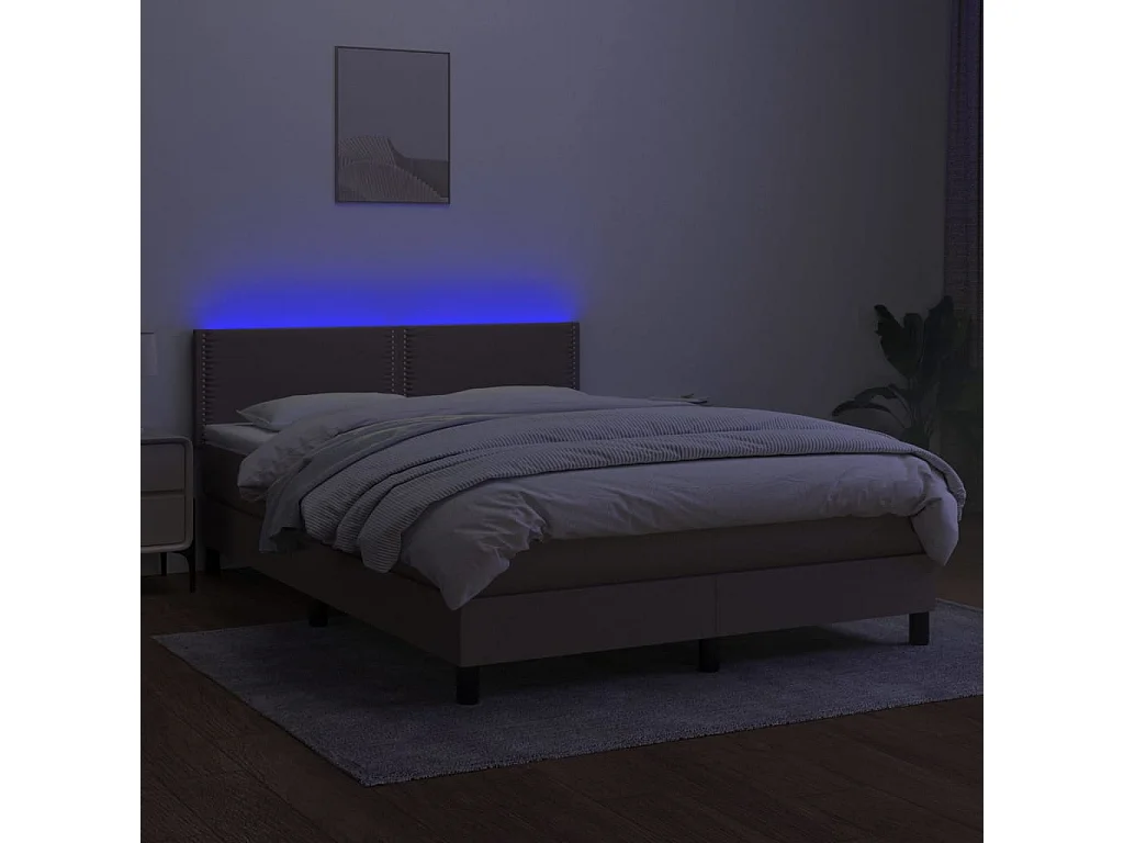 Sommier à lattes de lit avec matelas LED Taupe 140x200 cm Tissu