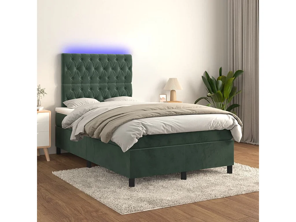 Boxspringbett mit Matratze & LED Dunkelgrün 120x190 cm Samt