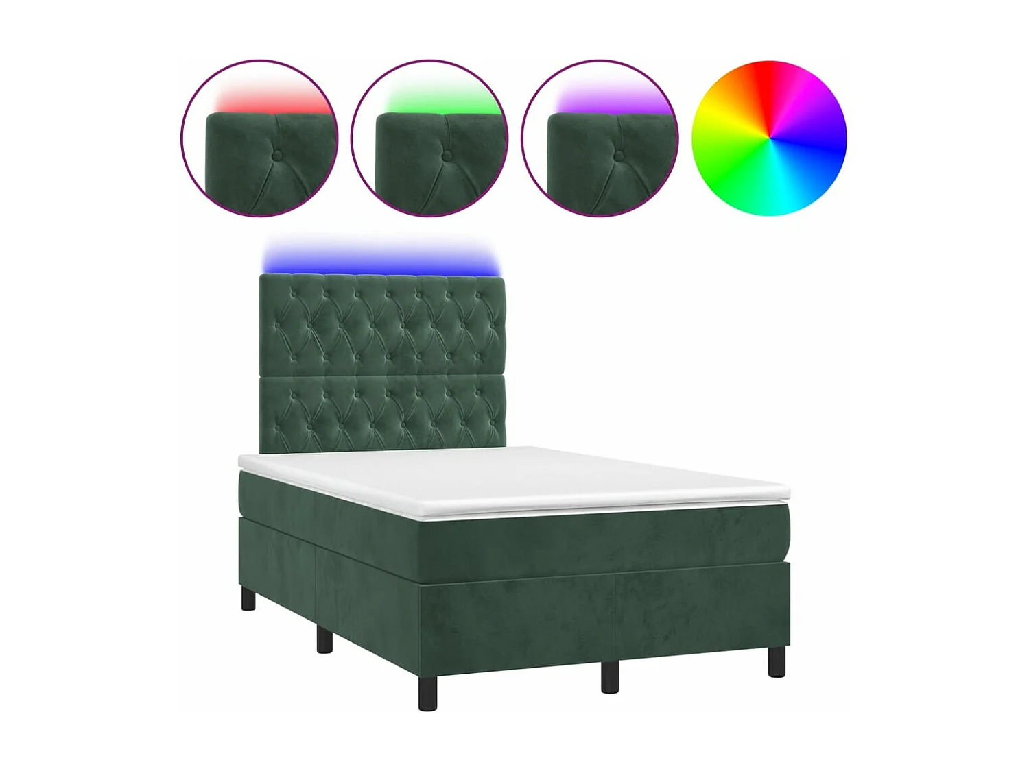 Cama box spring colchón y LED terciopelo verde oscuro 120x190cm