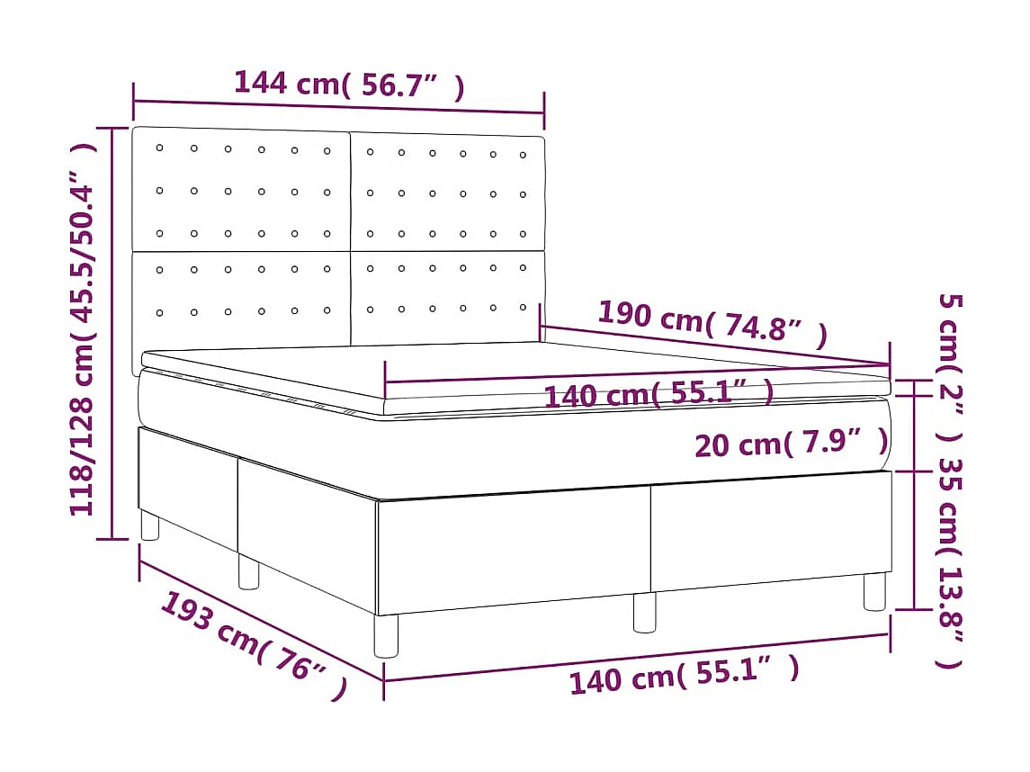 Sommier à lattes de lit avec matelas LED Cappuccino 140x190 cm