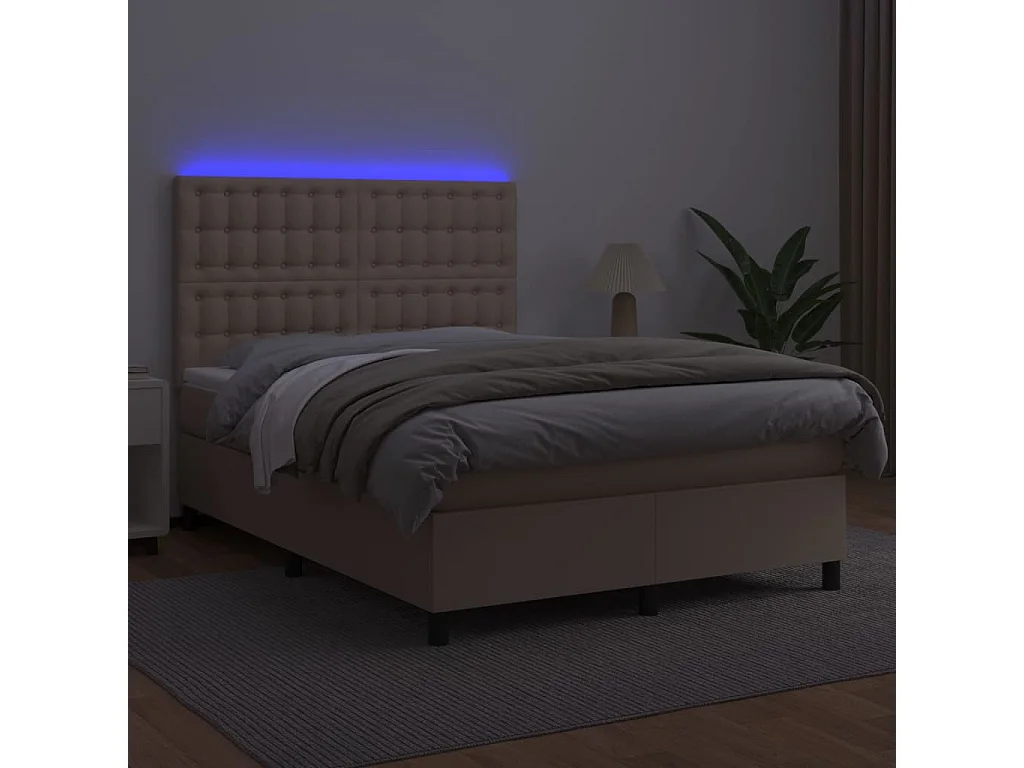 Sommier à lattes de lit avec matelas LED Cappuccino 140x190 cm