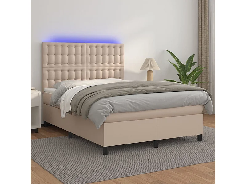 Giroletto Molle Materasso e LED Cappuccino 140x190cm Similpelle