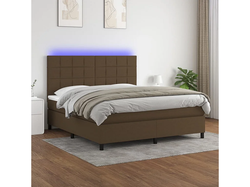 Sommier à lattes de lit matelas et LED Marron foncé 160x200 cm