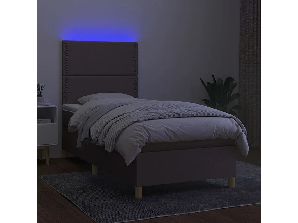 Cama box spring + colchão/LED 90x200cm tecido cinza-acastanhado