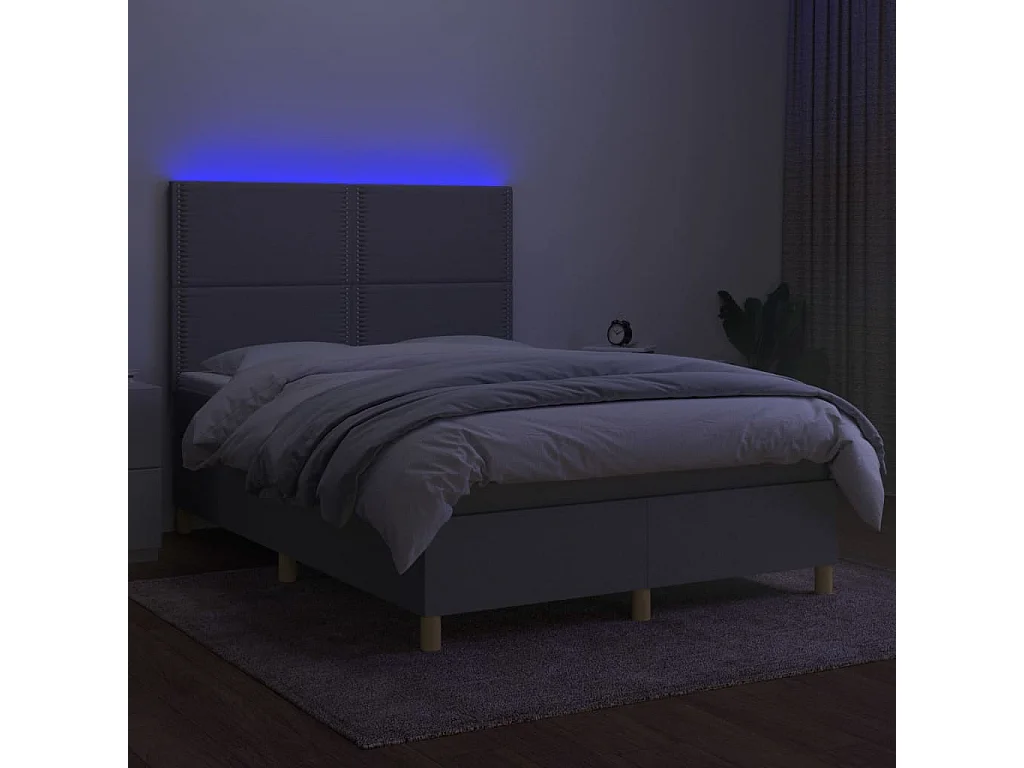 Sommier à lattes de lit et matelas et LED Gris clair 140x200 cm