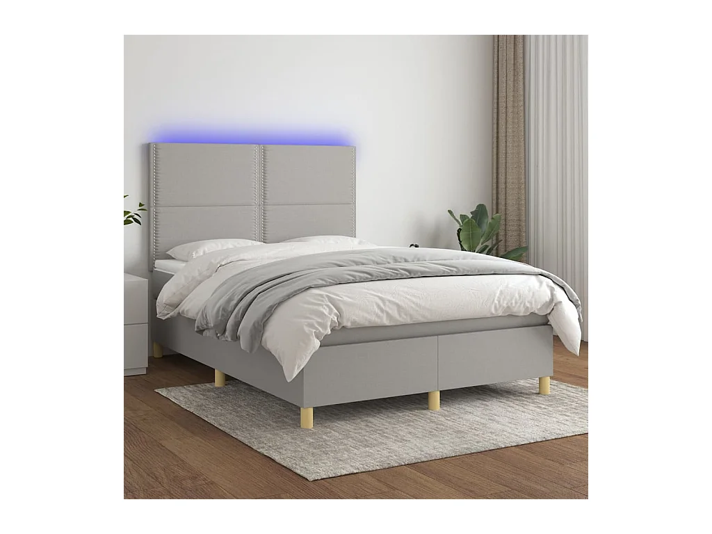 Sommier à lattes de lit et matelas et LED Gris clair 140x200 cm