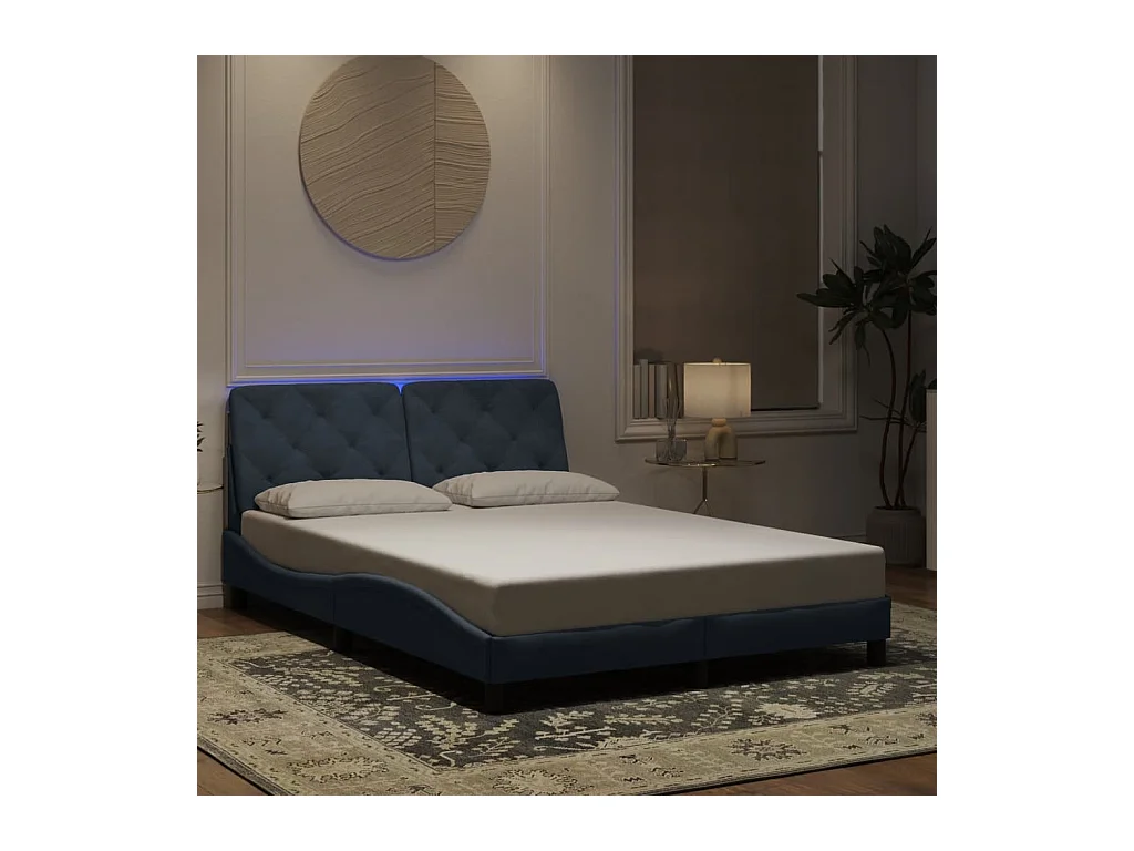 Cadre de lit avec LED sans matelas gris foncé 140x190cm velours