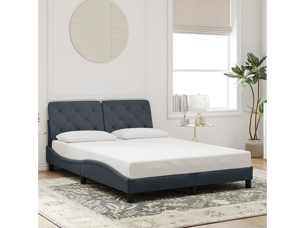 Cadre de lit avec LED sans matelas gris foncé 140x190cm velours