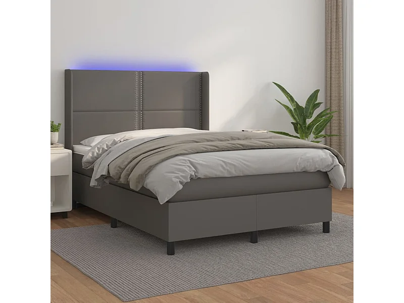 Giroletto Molle con Materasso e LED Grigio 140x200cm Similpelle