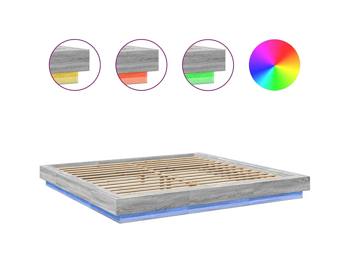 Cadre de lit et lumières LED sans matelas sonoma gris 200x200cm