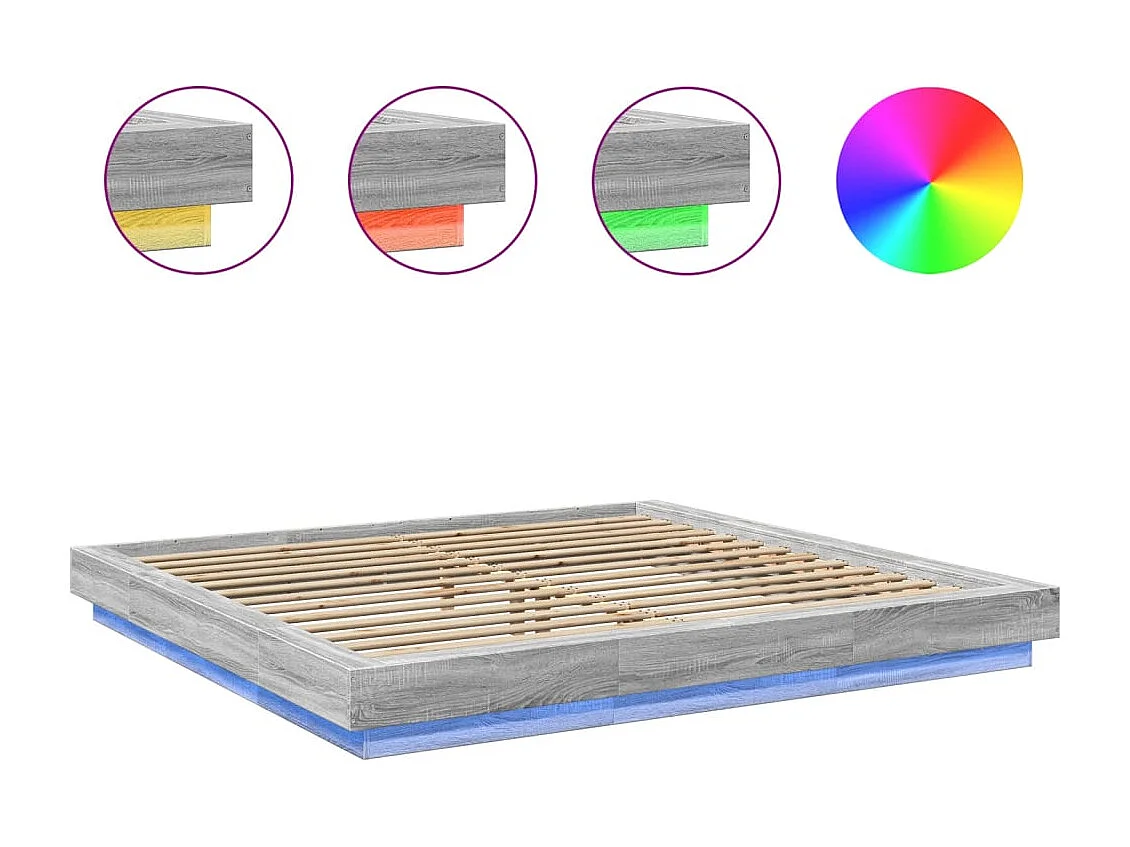 Bettgestell mit LED Grau Sonoma 200x200 cm Holzwerkstoff