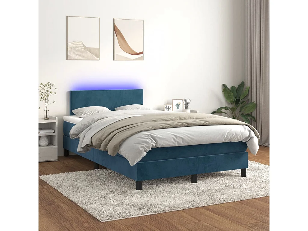 Sommier à lattes de lit avec matelas LED bleu foncé 120x190 cm