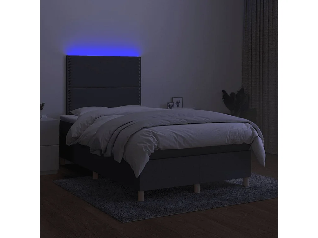 Cama box spring c/ colchão e LED 120x190 cm tecido cinza-escuro