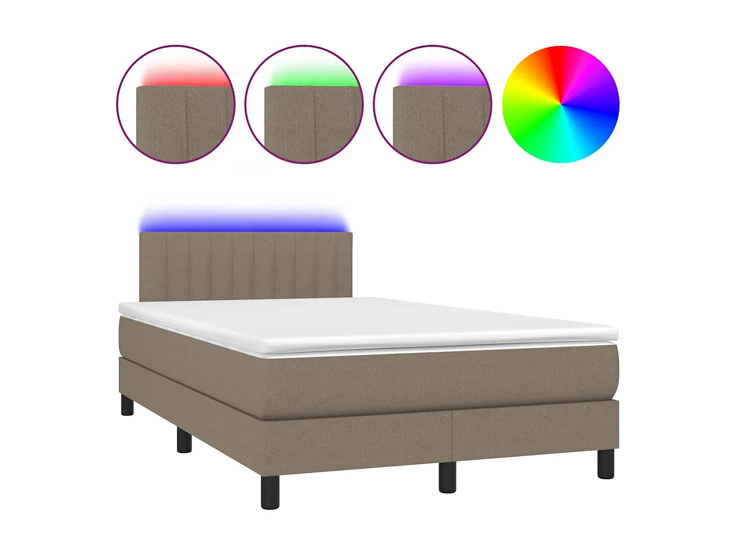 Sommier à lattes de lit matelas et LED taupe 120x190 cm tissu