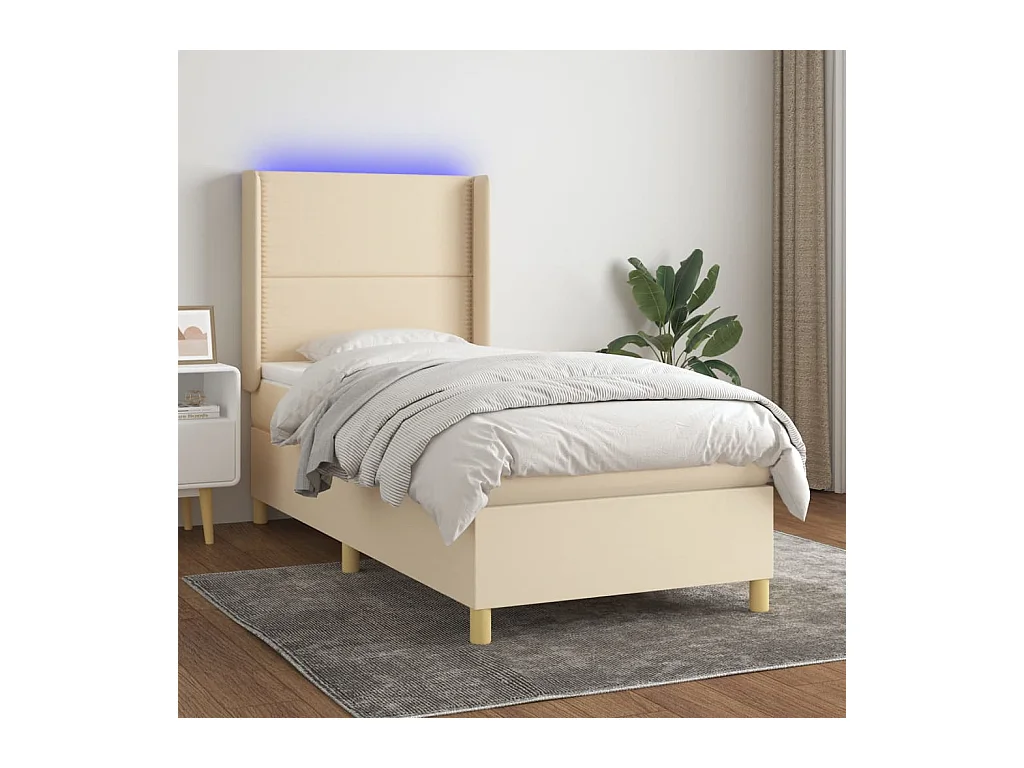 Sommier à lattes de lit matelas et LED Crème 90x200 cm Tissu