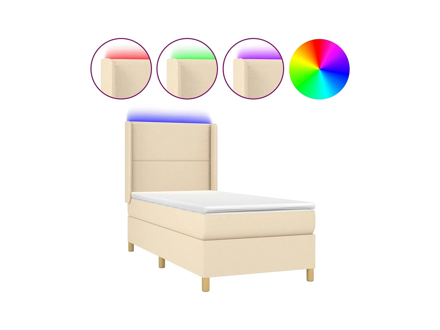Letto a Molle con Materasso e LED Crema 90x200 cm in Tessuto