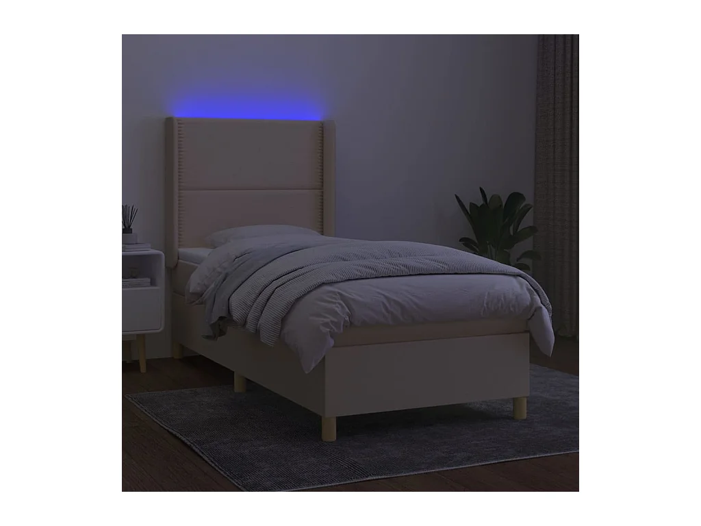 Letto a Molle con Materasso e LED Crema 90x200 cm in Tessuto