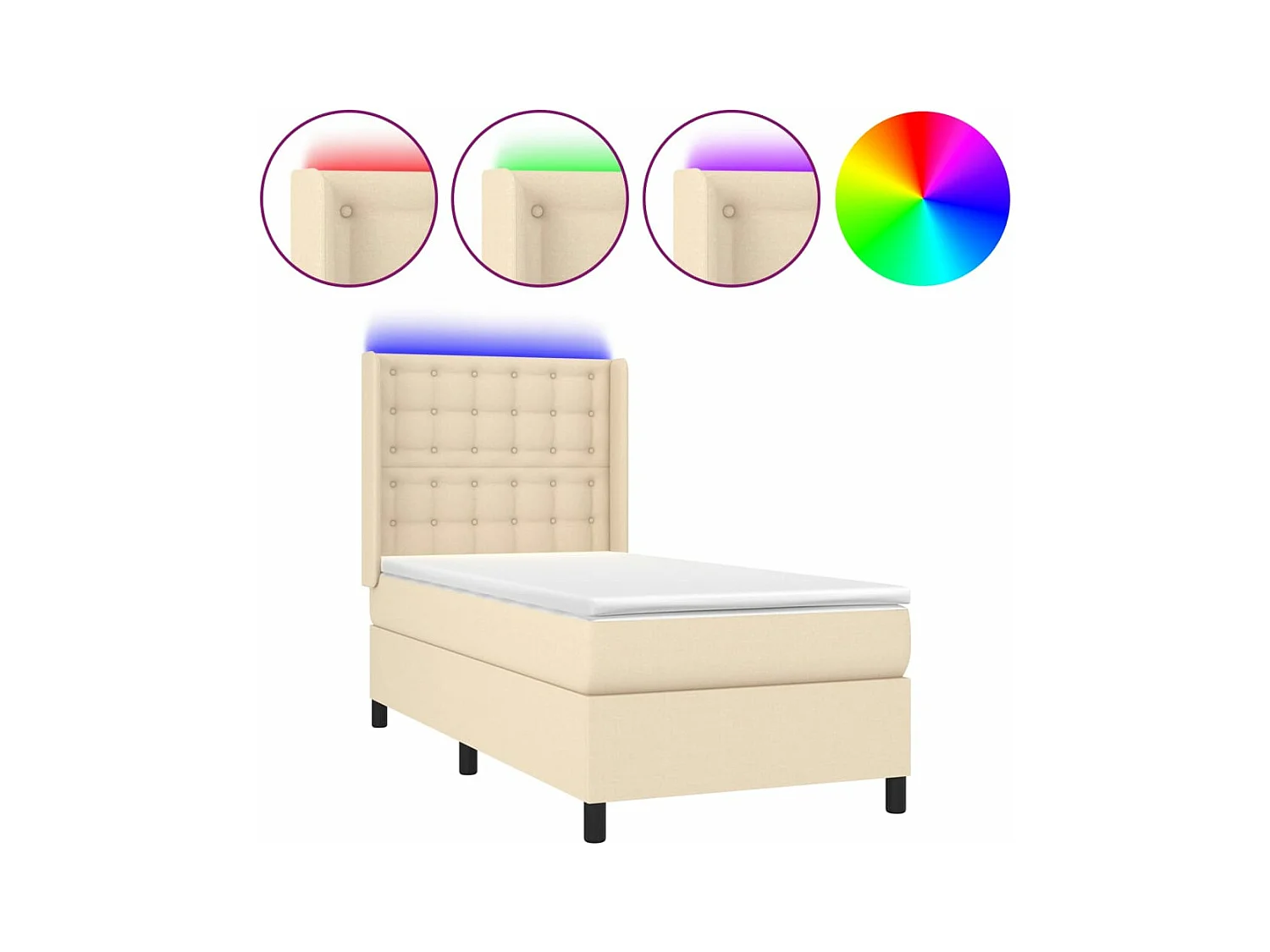 Boxspringbett mit Matratze & LED Creme 80x200 cm Stoff