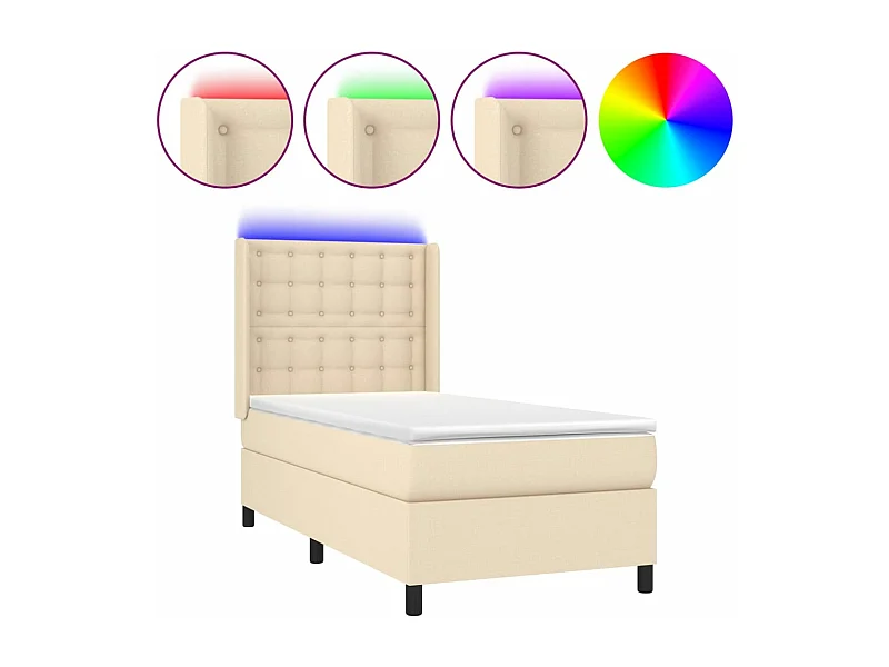 Sommier à lattes de lit matelas et LED Crème 80x200cm Tissu
