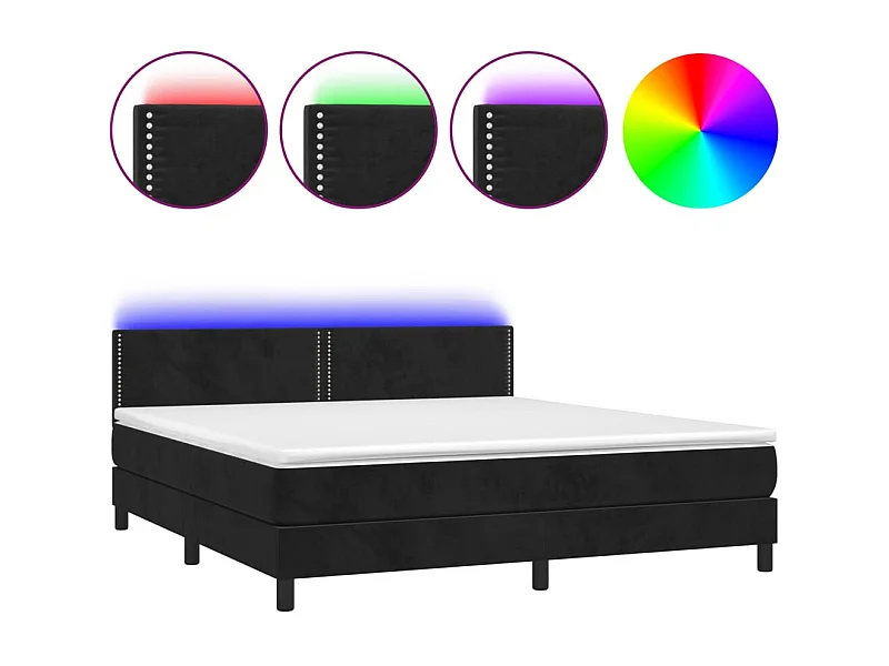 Letto a Molle con Materasso e LED Nero 160x200 cm in Velluto