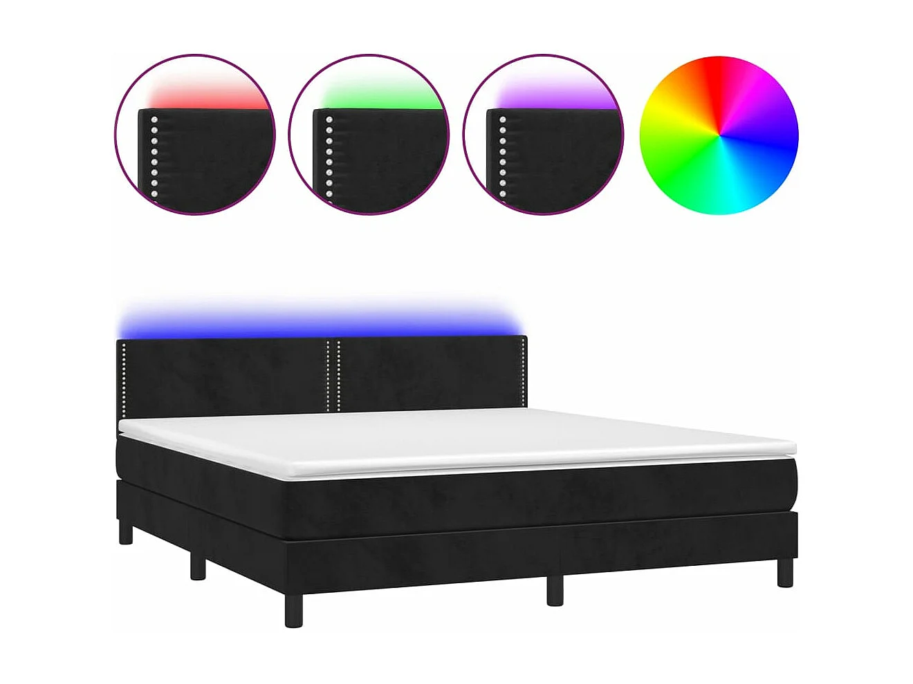 Cama box spring c/ colchão/LED 160x200 cm veludo preto