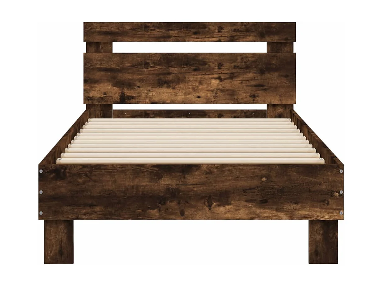 Estructura de cama cabecero luces LED roble ahumado 90x200 cm