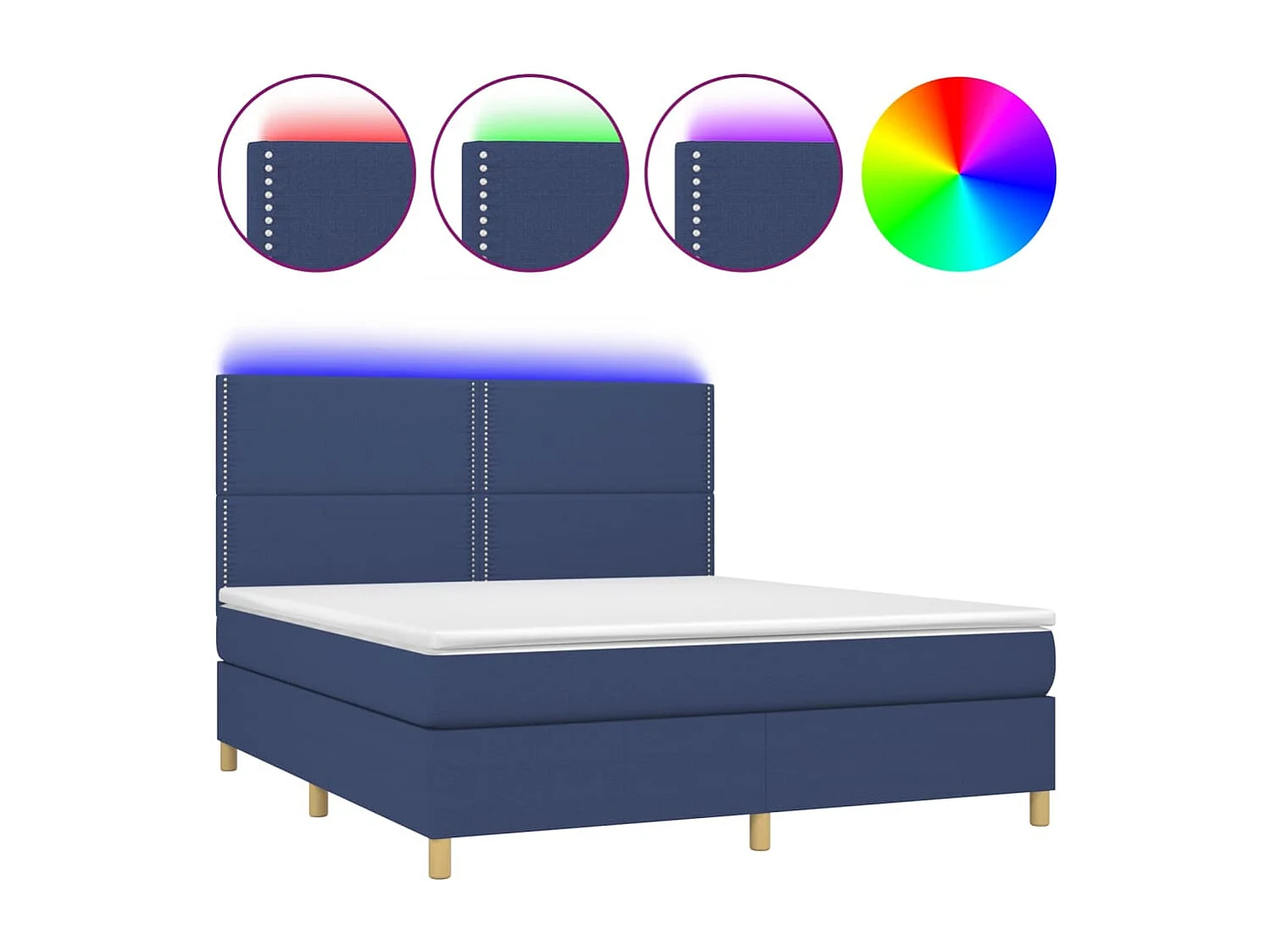 Letto a Molle con Materasso e LED Blu 180x200 cm in Tessuto