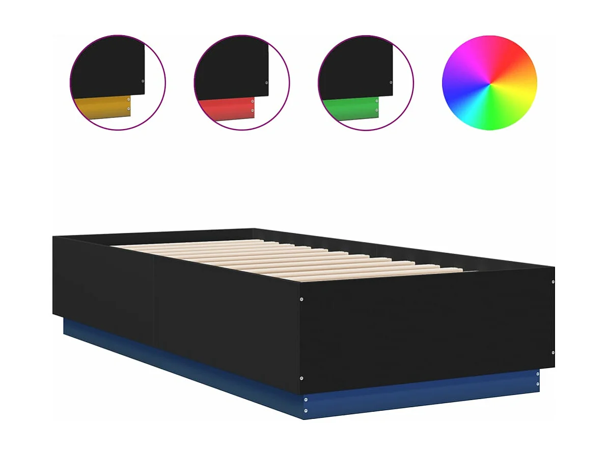 Cadre de lit avec LED sans matelas noir 100x200 cm