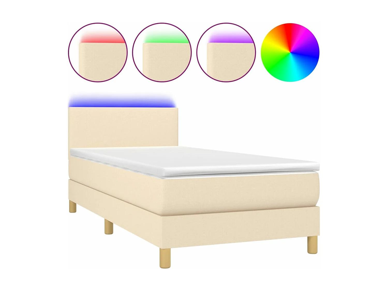 Cama box spring c/ colchão e LED 80x200 cm tecido cor creme