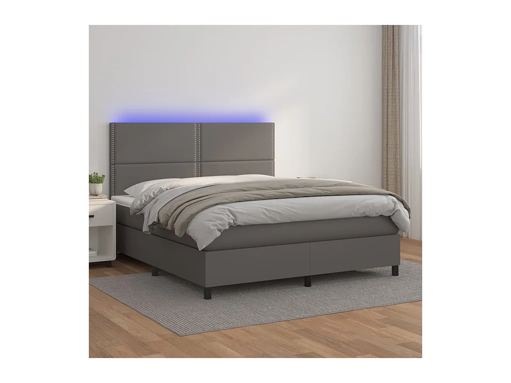 Sommier à lattes de lit avec matelas et LED Gris 140x190 cm