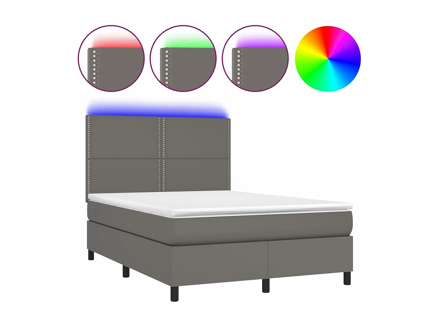 Sommier à lattes de lit avec matelas et LED Gris 140x190 cm