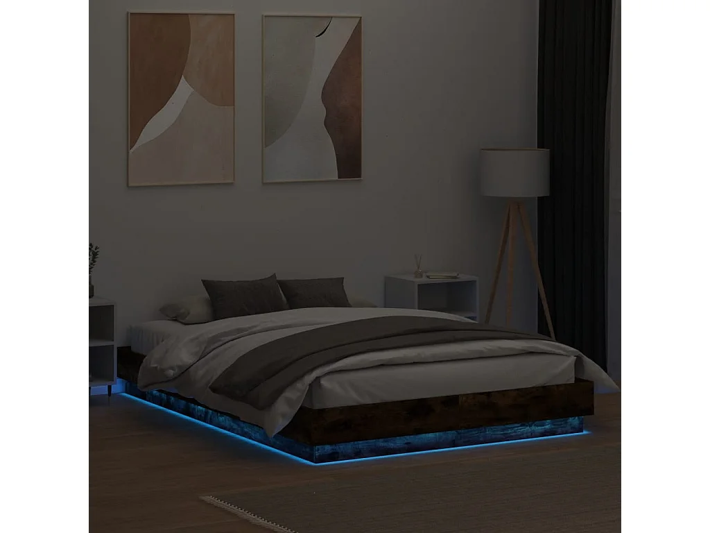 Cadre de lit avec LED sans matelas chêne fumé 120x200 cm