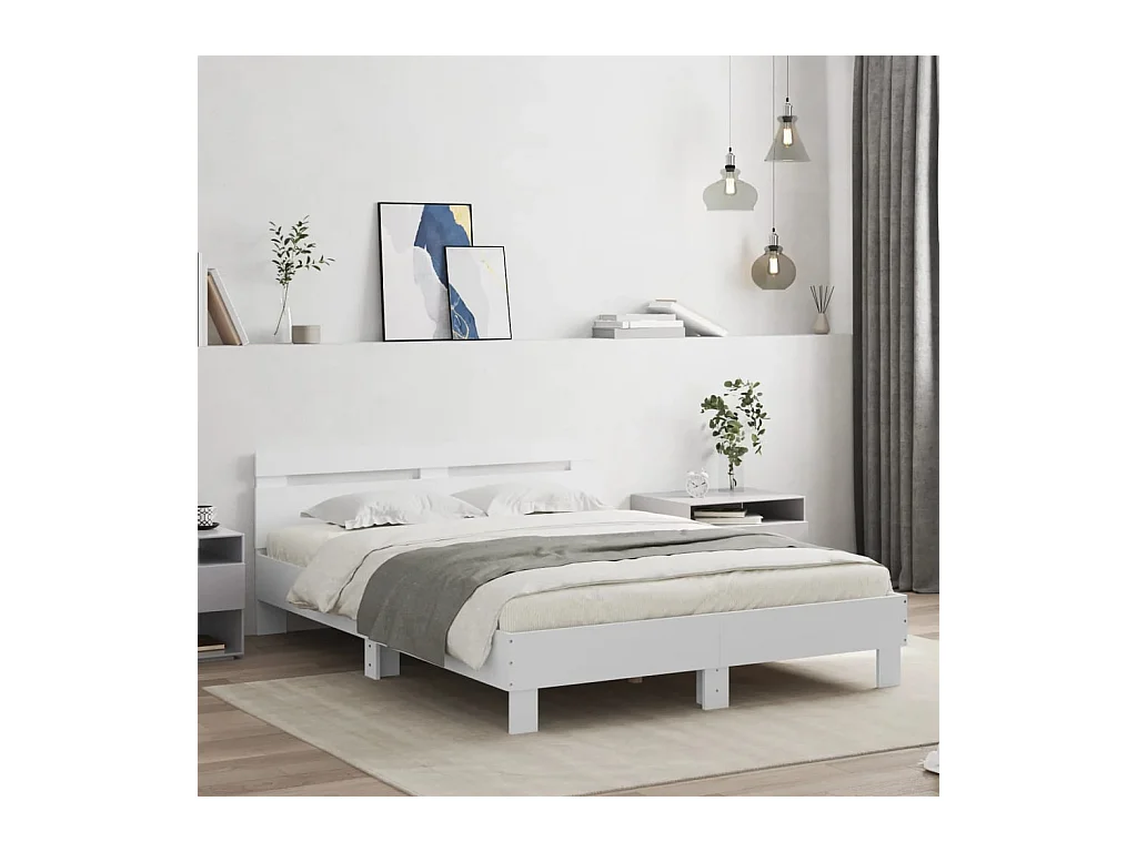 Bettgestell mit Kopfteil LED-Beleuchtung Weiß 140x190 cm