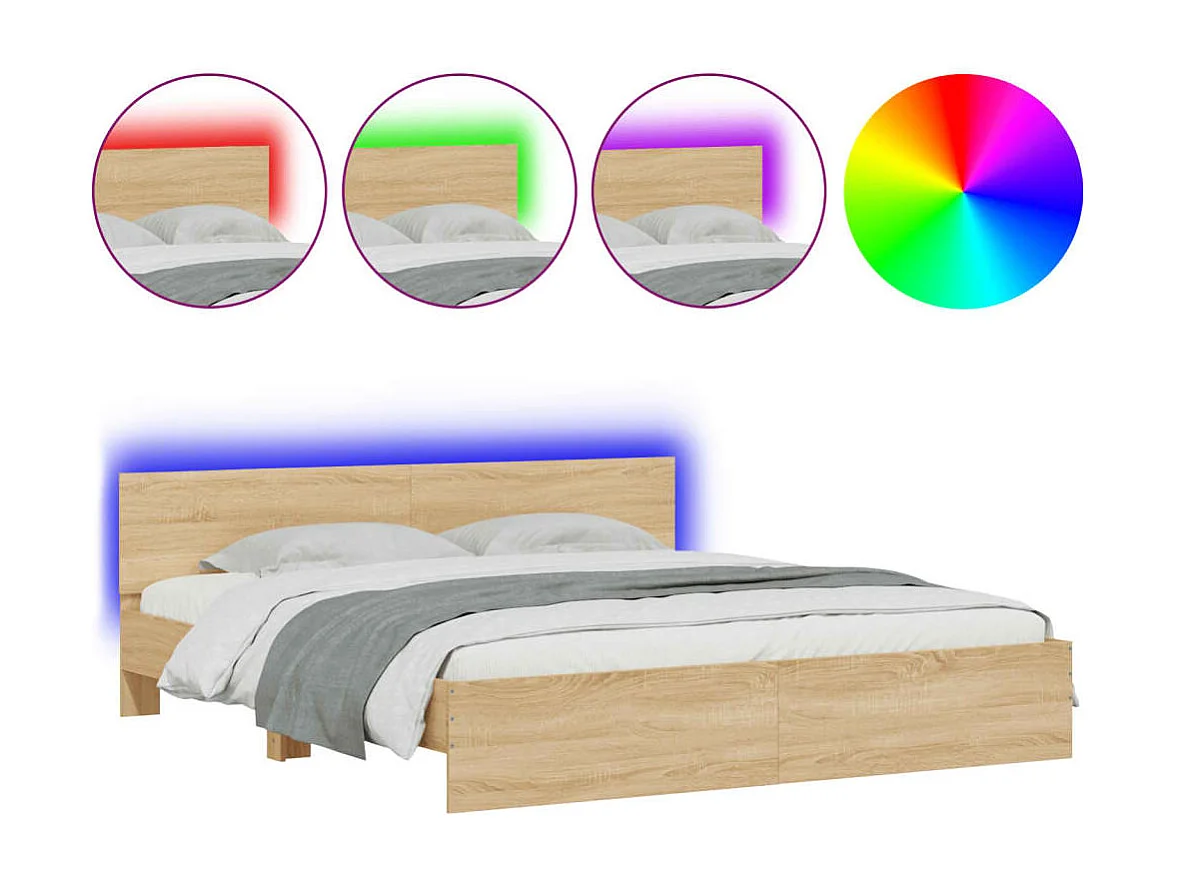 Bettgestell mit Kopfteil und LED-Beleuchtung Sonoma-Eiche
